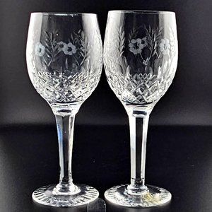 2) Fine Etched Floral Cut Crystal Wine Cocktail Glasses 6 3/4" Yugoslavia 6oz